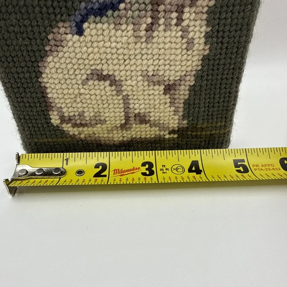 Handcrafted Needlepoint Cat Doorstop Heavy Wooden Wedge Door Holder Accent